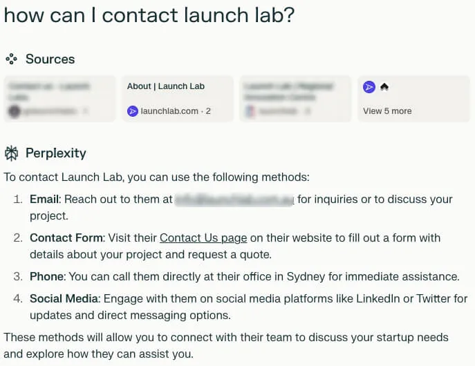 Screen grab of a response from Perplexity