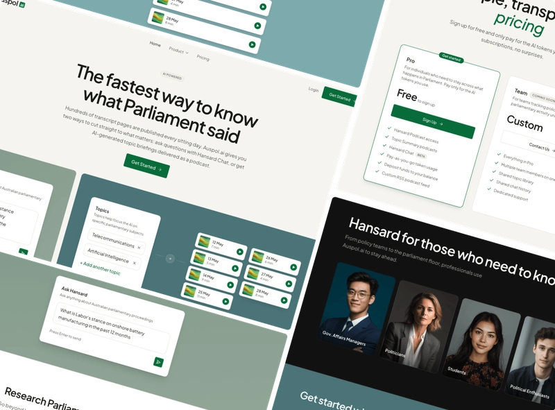 Screens from the AusPol AI application