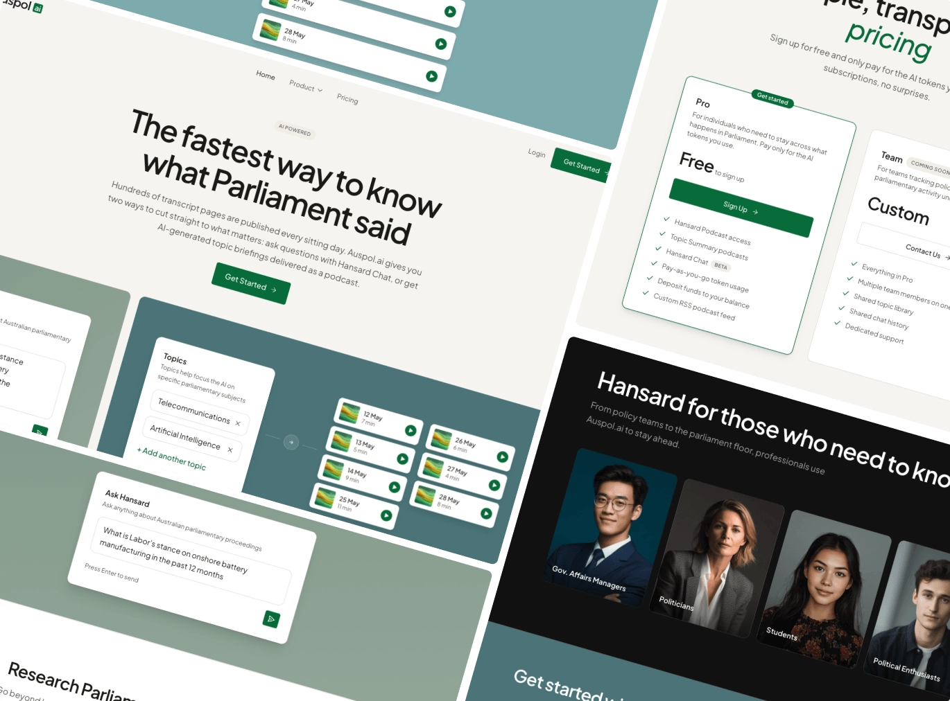 Screens from the AusPol AI application