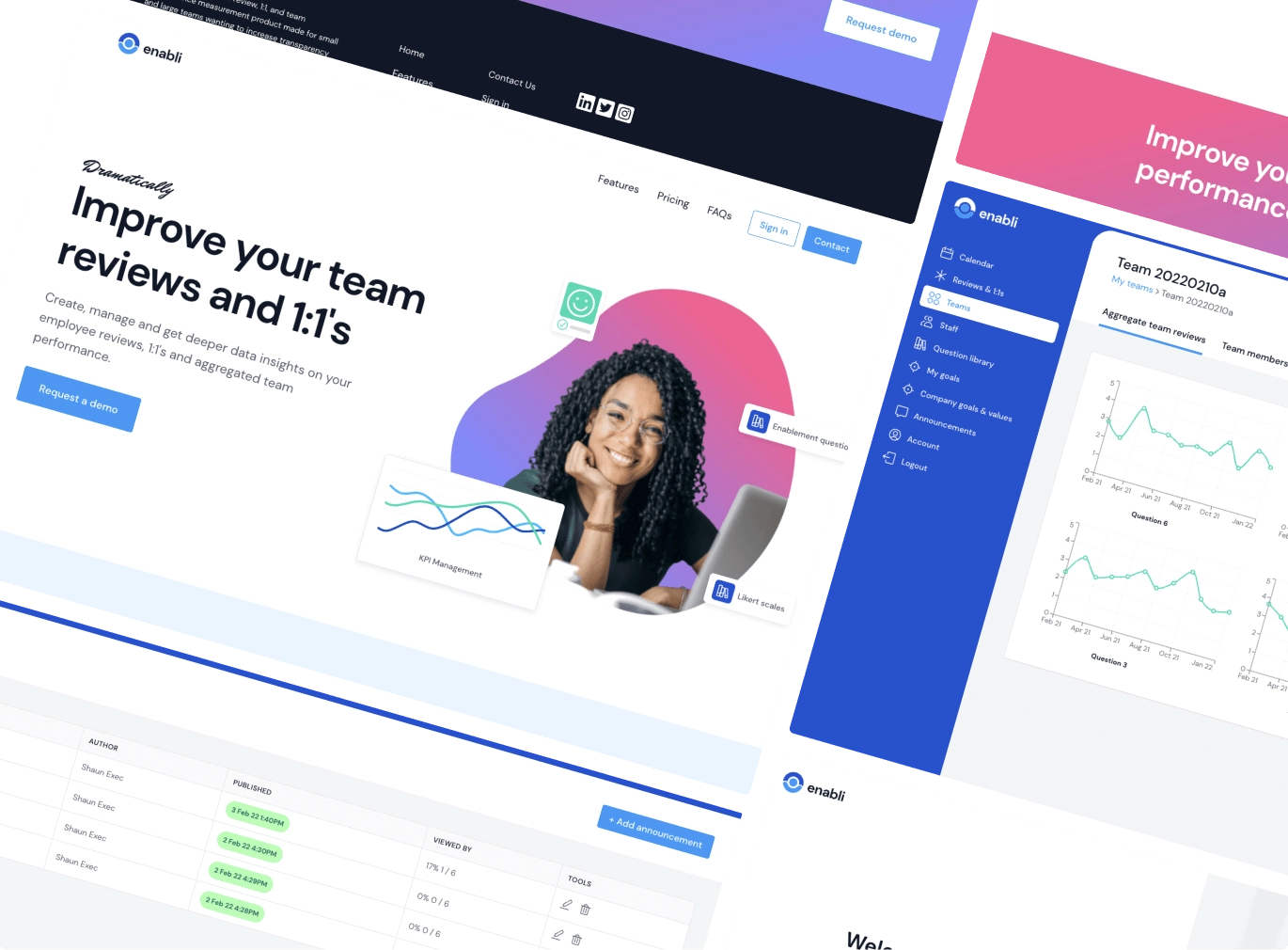 Screens of the Enabli website and web app