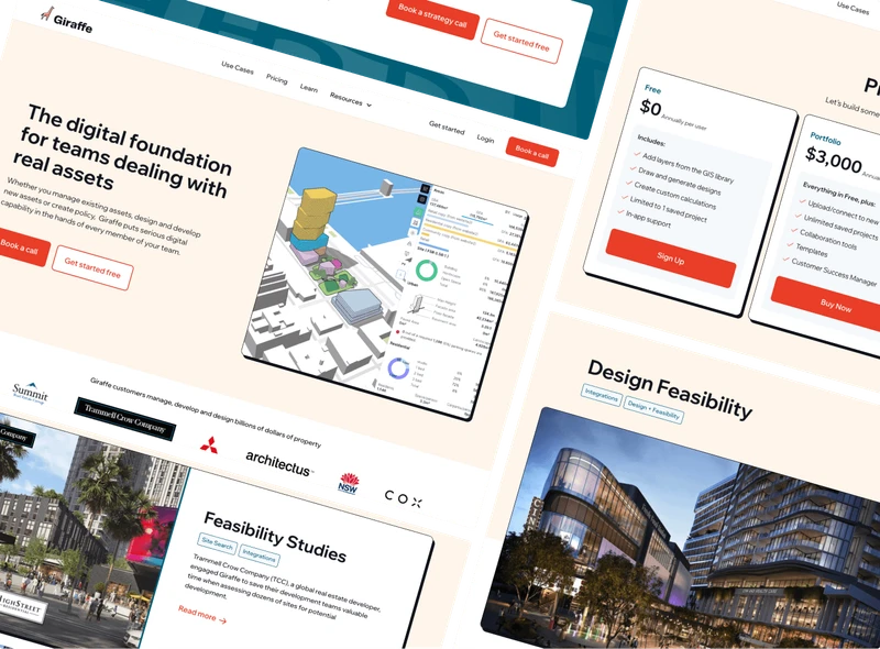 A collage of the Giraffe website screens