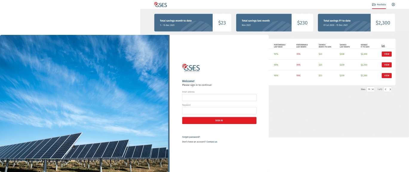 Screens of the GSES web application