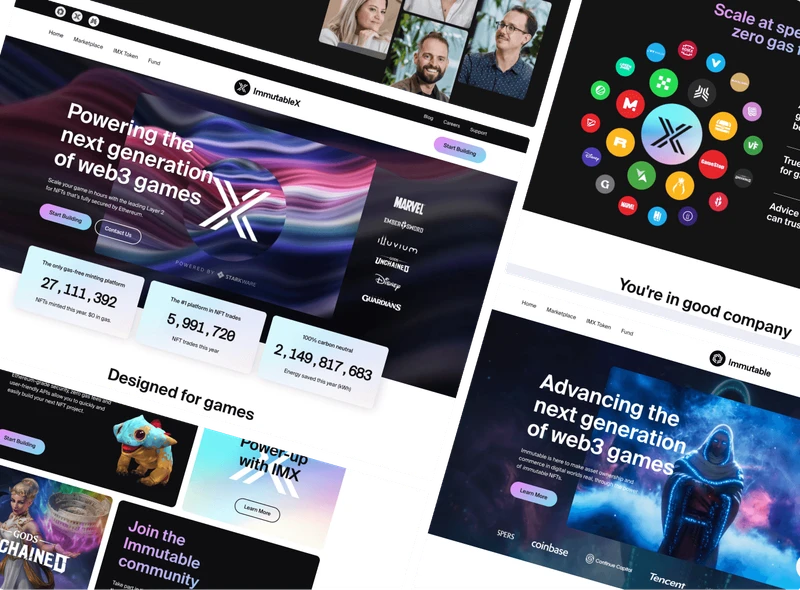 A collage of the Immutable website screens