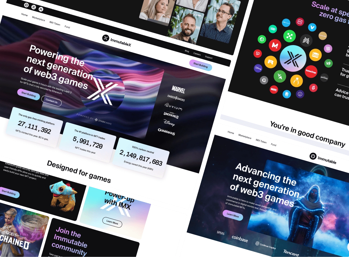 Screens of the Immutable website