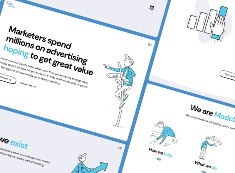 screens of the Madclarity website design and illustrations completed by Launch Lab
