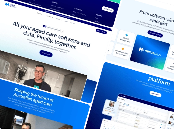 Screens from the Mirus Webflow website