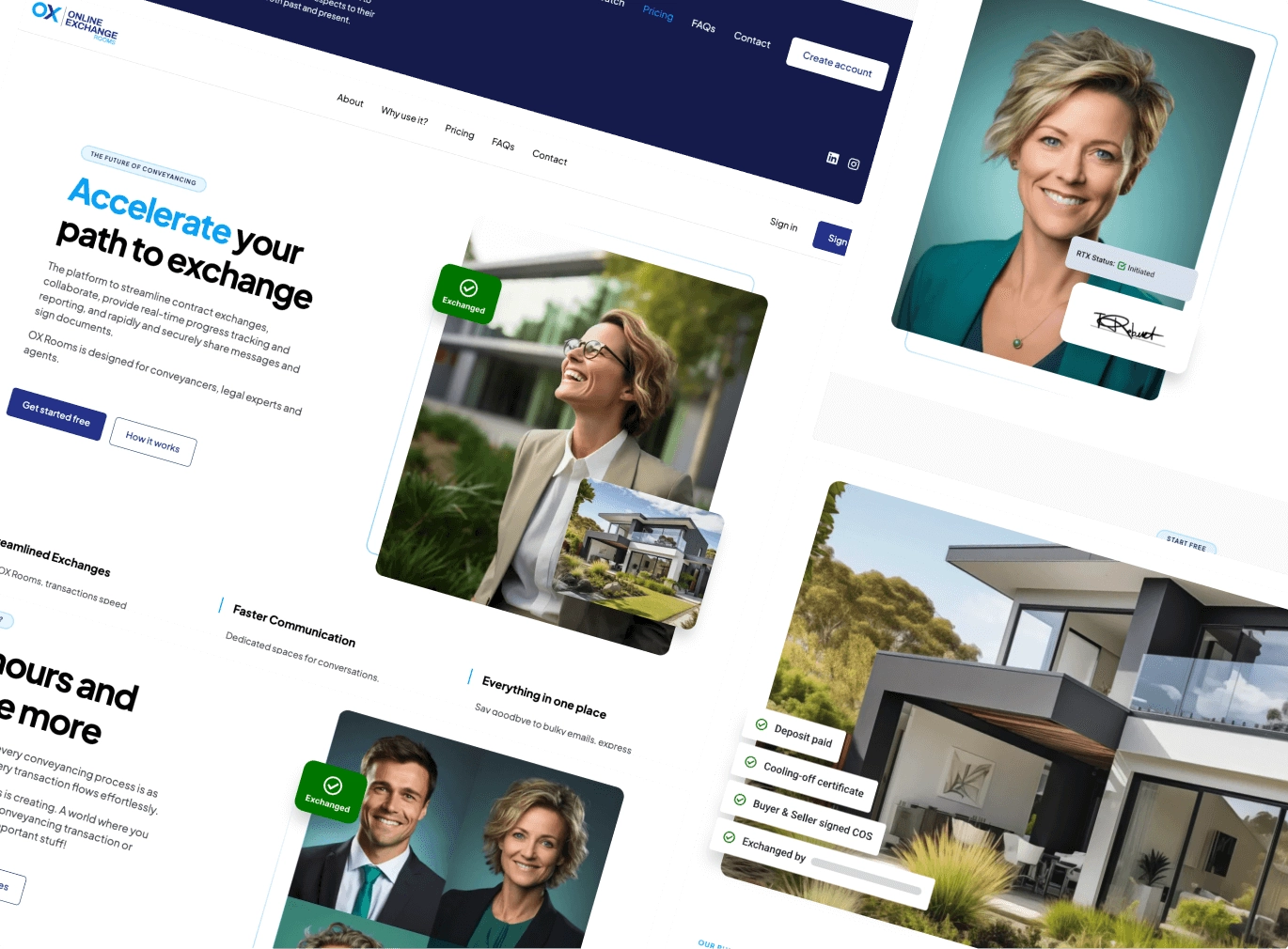 A collage of the OX Rooms Webflow website