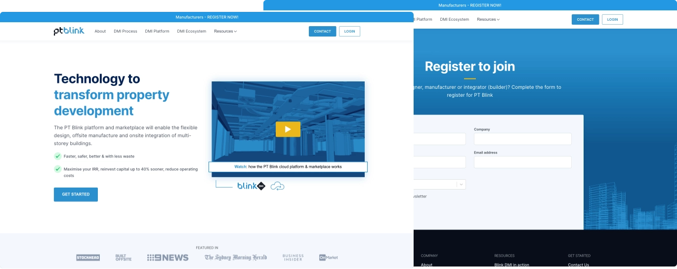 Screens of the PT Blink website