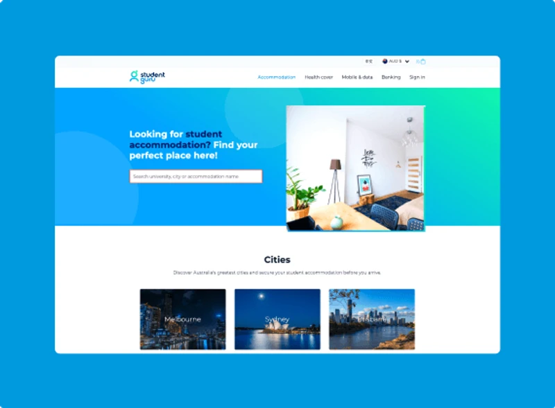 Homepage of the Studentguru website