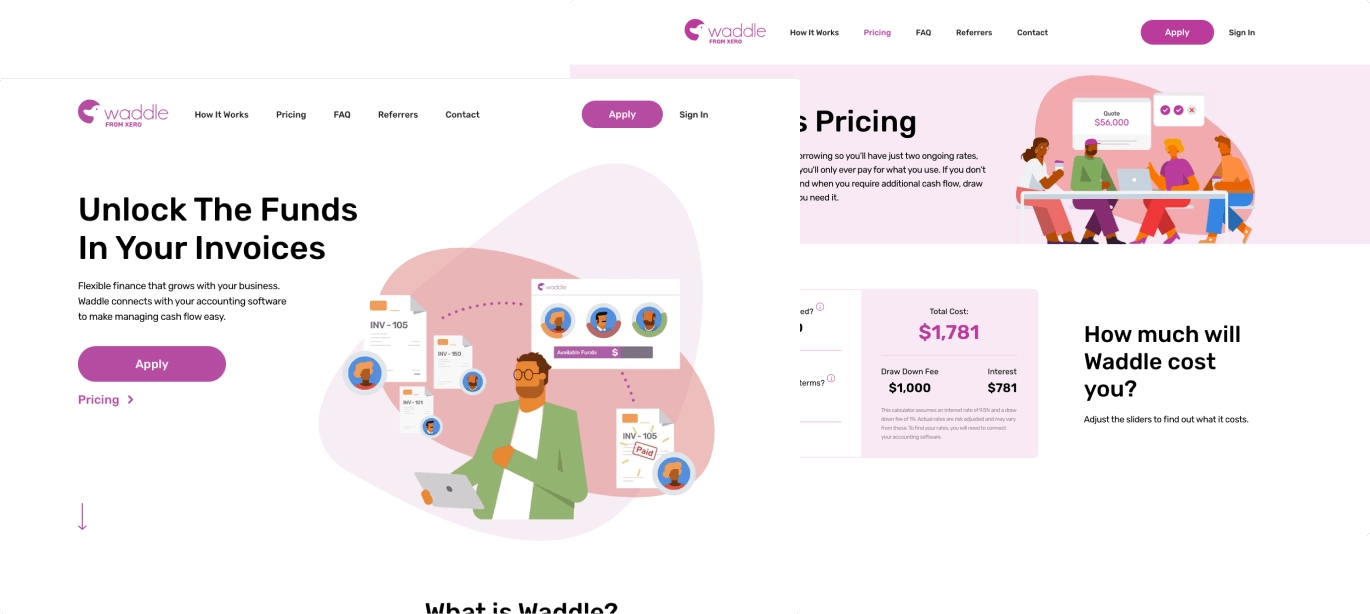 Screens of the Waddle website