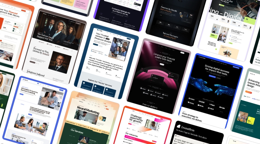 A collage of Webflow website templates