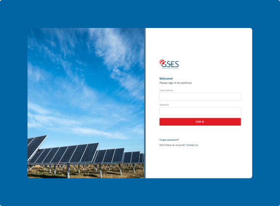 The login screen for the GSES solar analytics web application